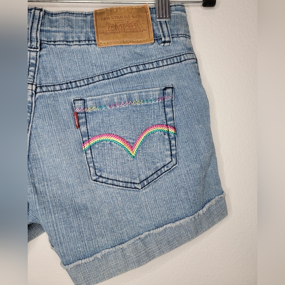 Levis Kids Girls  Size 12 XL 9 -10 Year  Embroidery Light Blue  Short Pants - Picture 6 of 8